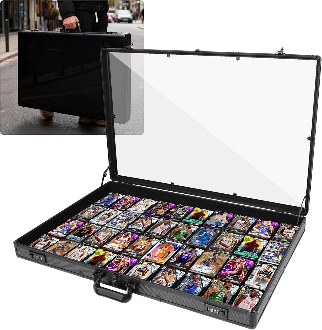 JIAYAN Trading Card Display Case: 34"x22" Aluminum Display Case with 2 Password Lock for Exhibitions - Portable Trade Show Display Table Top Showcase with Handle for Collectible Cards (Black)