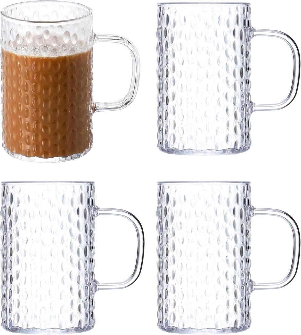 Hawnn Coffee Mugs Set of 4, Unbreakable Clear Coffee Mugs with Handle, 16 Ounce Reusable Plastic, Dishwasher Safe