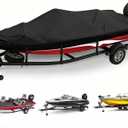 Boat Cover 16-18.5 ft, Heavy Duty 900D Waterproof V-Hull Bass Tracker Boat Cover, Trailerable 16 17 18 ft Boat Cover with Motor Cover, Black