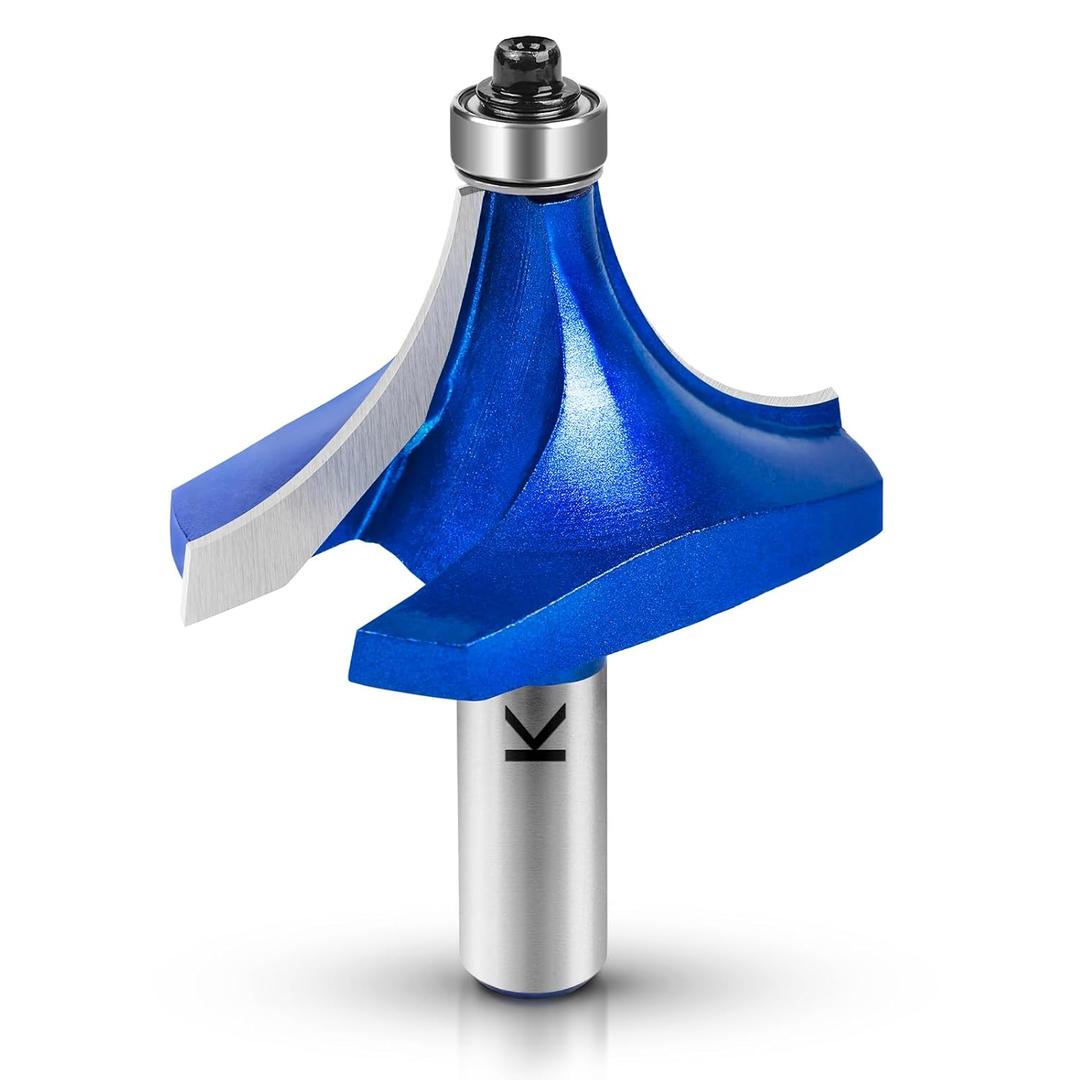 1" Radius Roundover Router Bit 1/2 Inch Shank, Carbide Tip 2 Flutes Rounding Over Edge Forming Router Bit with Bearing Guide CNC Woodworking Tool