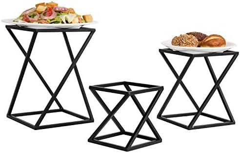 MyGift Twisting Geometric Matte Black Metal Pizza Riser Racks / Food Display Stands, Set of 3