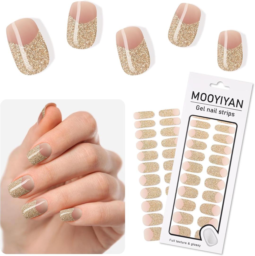 7 x Gloss Nail Strips|Uv Free|22 Pcs,Gel Nail Stickers|Long Lasting Two Weeks and Easy to Apply&Remove|Golden Spot
