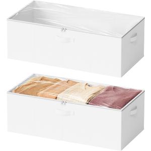 SpaceAid 2 Pack 10" High Under Bed Storage Containers, Large Underbed Storage Organizer Bins with Lids for Bedroom, Dorm, Clothes, Closet Organization, Bed Sheets and Blankets (White)