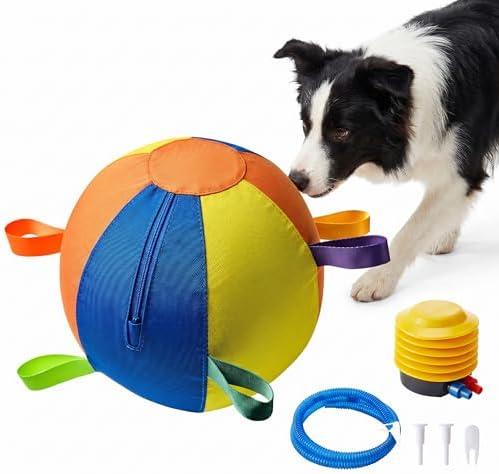 LBSJYTOGETHER Herding Ball for Dogs, 18 Inch Dog Exercise Ball with Double-Layer Anti-Rip Cover, Zipper Handle and Pump, Outdoor Interactive Toy for Large Dogs, Blue Heelers and Herding Breeds