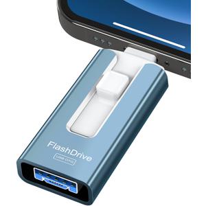 256GB USB Flash Drive for Phone and Pad, Photo Stick High Speed External USB Thumb Drives Photo Storage Memory Stick for Save More Photos and Videos (Blue, 256GB)