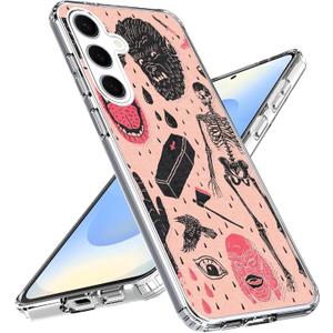 Compatible with Samsung Galaxy S25 Plus Case - Hippie Skull Cool Spooky Skull Skeleton Design Soft TPU Stylish Slim Protective Clear Case for Women Girls (image-11)