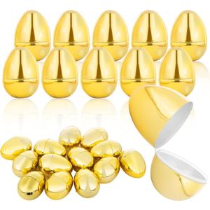 NJN 24Pcs 80mm/3.15inch Big gold eggs, Golden easter eggs, Plastic easter eggs perfect for easter egg hunt, metallic empty Surprise egg
