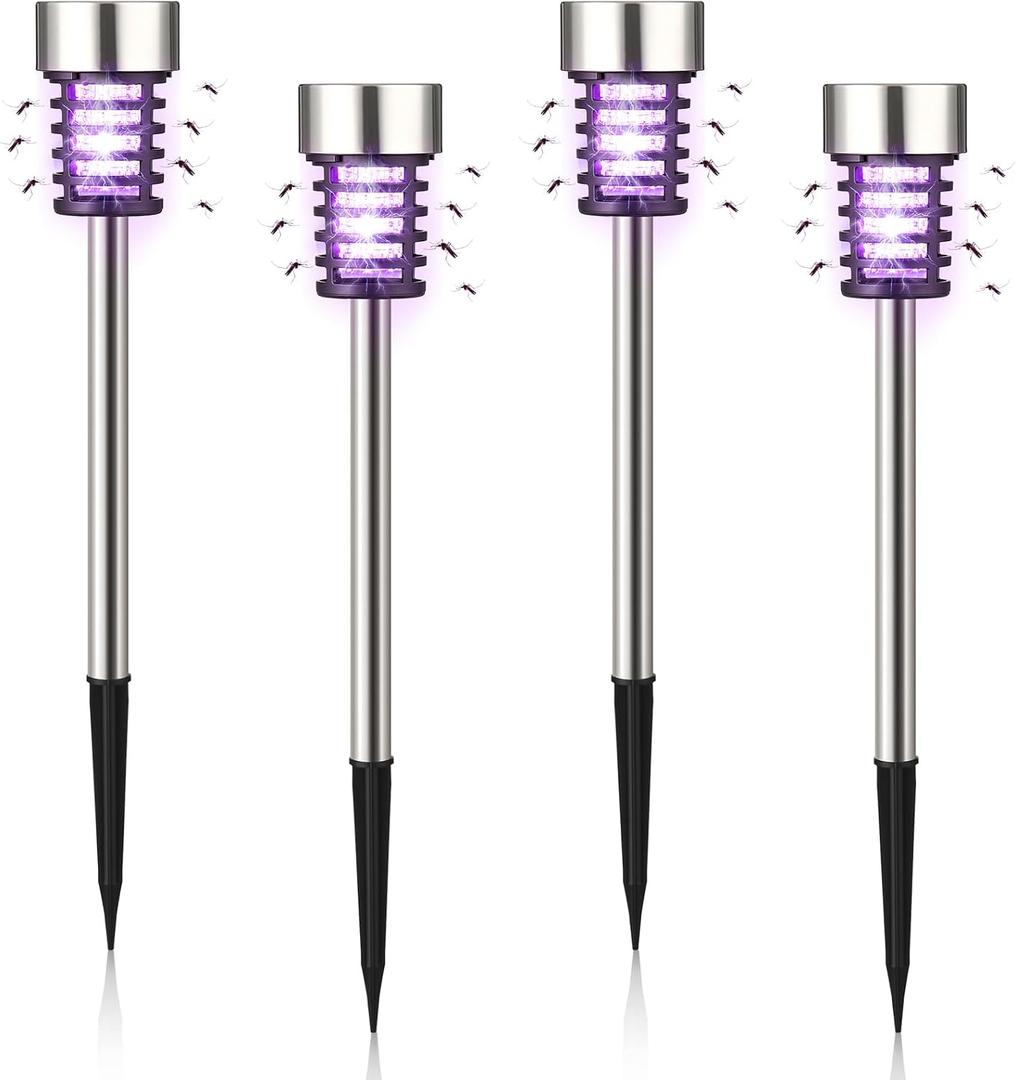 4 Pcs Solar Bug Zapper Outdoor,Purple Light,Cute Black | Mosquito Repellent, Solar Powered, High Voltage Electric, Waterproof, Fly Insect Killer, LED Lamp, for Patio Yard Garden
