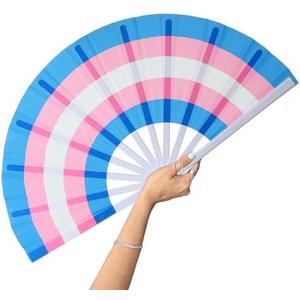 GeGeYa Rainbow Large Folding Fan-Hand Fan Popping Fans for Line Dancing Clacking Fans for Boots On The Ground Dance,Party,Outdoor,Decoration (Blue+Pink) Set of 3