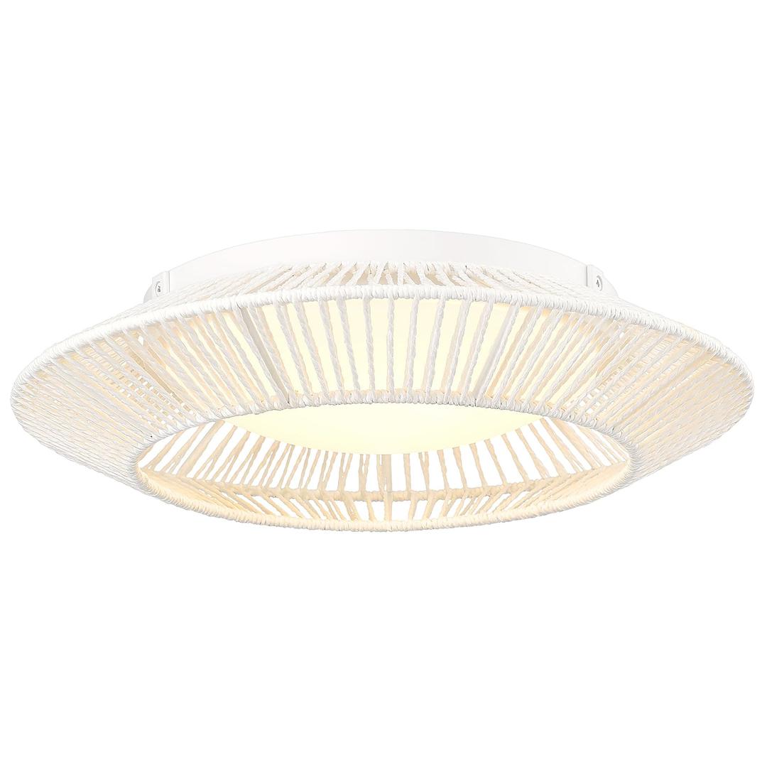 Rattan Light Fixtures Ceiling Mount, HWH 16W LED Boho Flush Mount Ceiling Light, White Woven Twine Ceiling Light Wicker Light Fixture for Bedroom Schoolhouse, 5HYS79F-LED WH