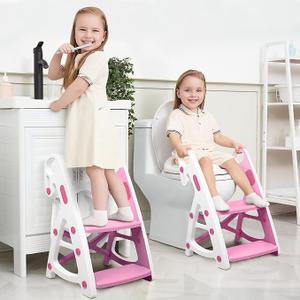 Primlect Potty Training Seat, 2-in-1 Toddler Toilet Seat with Step Stool, Ultra-Stable Potty Chair Attachment, Adjustable Seat and Step Ladder, Non-Slip Design, Splash Guard for Boys and Girls(Grey) 