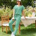 Ekouaer Pajama Sets for Women 2 Piece Lounge Sets Short Sleeve Pullover Top and Jogger Pants Pjs Sleepwear Tracksuit S-XXL (Gray Green)