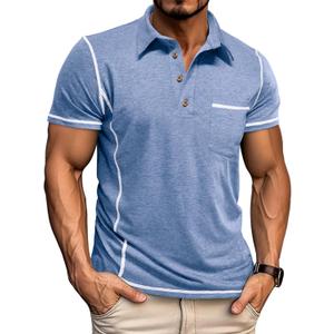 Men's Short Sleeve Polo Shirts Casual Button Collared T Shirt Classic Stylish Pullover Tee with Pocket (3X-Large)
