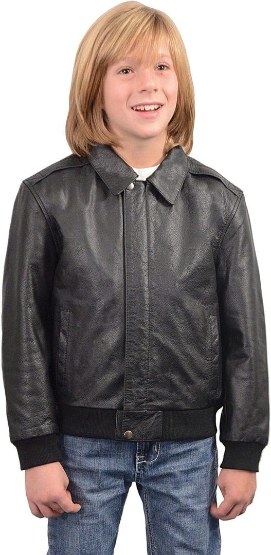 Milwaukee Leather LKK1930 Youth Size Black Leather Bomber Jacket (X-Large)