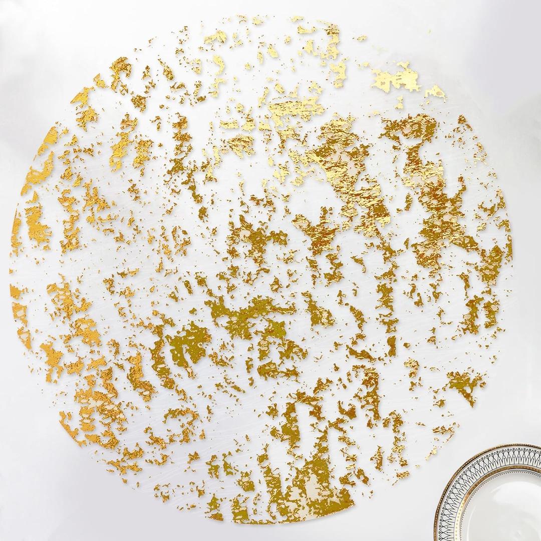 Disposable Gold Placemats Set of 24 Metallic Thin Round 13 Inch Gold Doilies Mesh Pressed Fall Table Placemats 24 Pack Gold Charger Plates for Wedding, Birthday Party