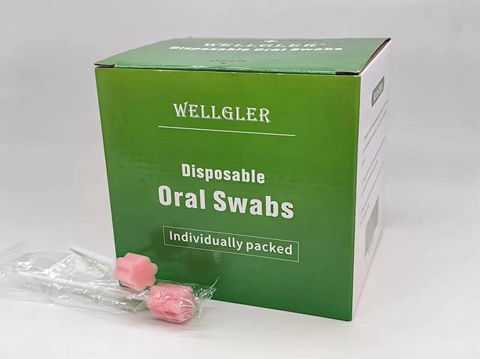 Wellgler's disposable oral swabs，mouth swabs for elderly (100 Pink)