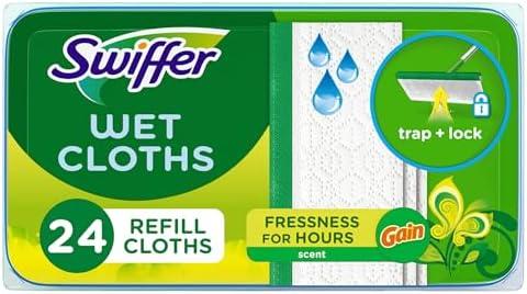 Swiffer Sweeper Wet Mopping Cloths, Multi-Surface Floor Cleaner with Gain Original Scent, 24 Count