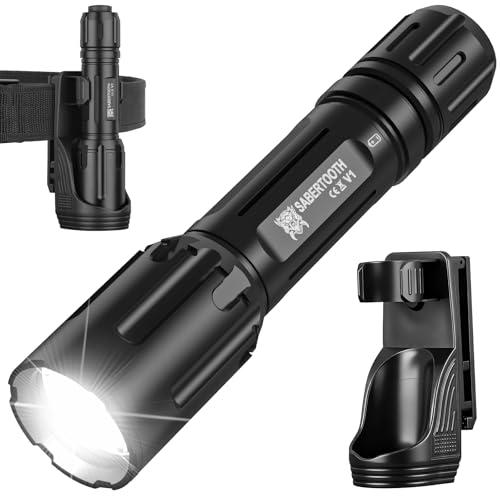 SABERTOOTH 2200 High Lumens Tactical Police Flashlight with Duty Belt Holster, Professional Law Enforcement Flashlight for Work, Camping, Outdoor & Self Defense