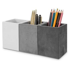 MyGift Pen Holder Pencil Holder For Desk,Pen Cup Holder For Desk,Concrete Desktop Pencil Cup,Modern Gray-Tone,Set of 3