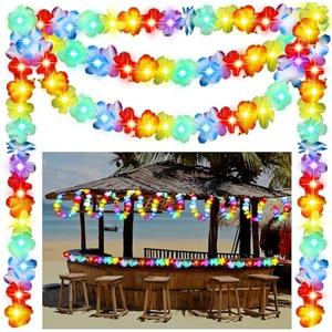 Maysing 35.43ft Light up Hawaiian Flower Lei Garland Tropical Hawaiian Garland LED Lighted Luau Party Flower Banner for Luau Summer Beach Party Decorations