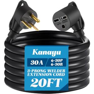 Kanayu 20ft 30A NEMA 6-30 Extension Cord, 6-30P Male Plug to 6-30R Female Receptacle Power Cord with Handle for Welder Compressor Heater, STW 10 AWG/3C, 250V, 7500W, ETL Listed