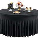 Outpain 6 Pack Black Round Spandex Tablecloth for 60 Inch/5FT Tables - Stretchy Table Cloth with Skirt, Wrinkle-Free Fitted Cloth for Wedding Vendor, Banquet & Graduation Decor (120" Round)