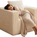 Single Cloud Sofa, Giant Bean Bag Chair with High Backrest & Wider Armrest, Foam Boneless Couch for Small Spaces, Comfy Furry Sofas with Pillows for Living Room, Bedroom, Apartment, Dorm, Office (Beige)