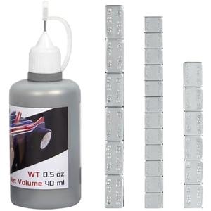 Pinewood Weights Car Kit-3 Sizes 24 pcs Iron Adhesive Weights, 1/4 OZ, 1/2 OZ, 1 OZ Adhesive Stick-on Weights and 40ML Graphite Lubricant Powder for Derby Car
