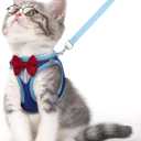 Cat Vest Harness and Leash Set for Walking, Escape Proof, Adjustable Kitten Harness, Breathable Mesh with Reflective Strips, Detective Conan-Inspired Design, Blue, Medium