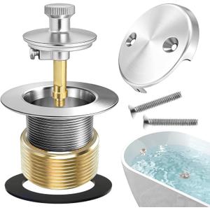 Universal All Metal Lift & Turn Black Bathtub Drain Kit with Fine/Coarse Thread Conversion Twist Trim Kit Assembly,Chrome Polished Tub Drain and Overflow Kit with 2-Hole Overflow Faceplate