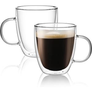 CNGLASS Large Double Wall Glass Coffee Mug 17 oz,Insulated Glass Coffee Cups with Handle,Set of 2