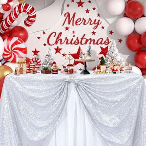 B-COOL Silver Sequin Tablecloth Fabric Parties: Laser Glitter Birthday Table Cloth Sparkly Iridescent Shimmer Rectangle 90x156 Inches Cloths Decorations for Party Supplies Event Wedding Decor