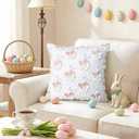 Easter Decorative Pillow Covers 18x18 inch Set of 2, Pink Ears Rabbit White Eggs with Bow Star Embroidered Soft Plush Faux Fur Farmhouse Throw Cushion Cases for Spring Holiday Home Decor