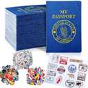 696 Pcs Passport Book Set 48 Pcs Fake Passport Book with 648 Assorted Travel Stickers for Scrapbooks Party Favors Wall Decals Arts Crafts Supplies Game Prizes Collections