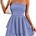 PRETTYGARDEN Women's 2026 Summer Strapless Tube Mini Dress Off Shoulder Smocked Ruffle A Line Flowy Short Party Club Dresses, XXL