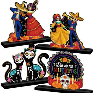 Dia De Los Muertos Tabletop Centerpiece Signs Day of The Dead Wooden Table Sign Mexican Dia De Los Muertos Decorations for Altar Ofrenda