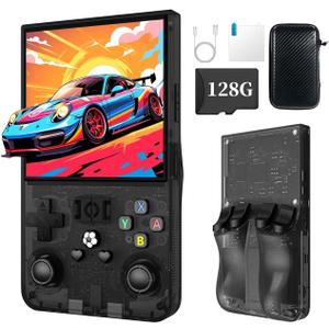 R36MAX Retro Game Console (R36S New Upgrade) - 4K HD 4.0" IPS Screen, 128GB Preloaded 22,000+ Retro Games, Open-Source Linux System, 4000mAh Rechargeable, Portable Video Games (Black 128G)
