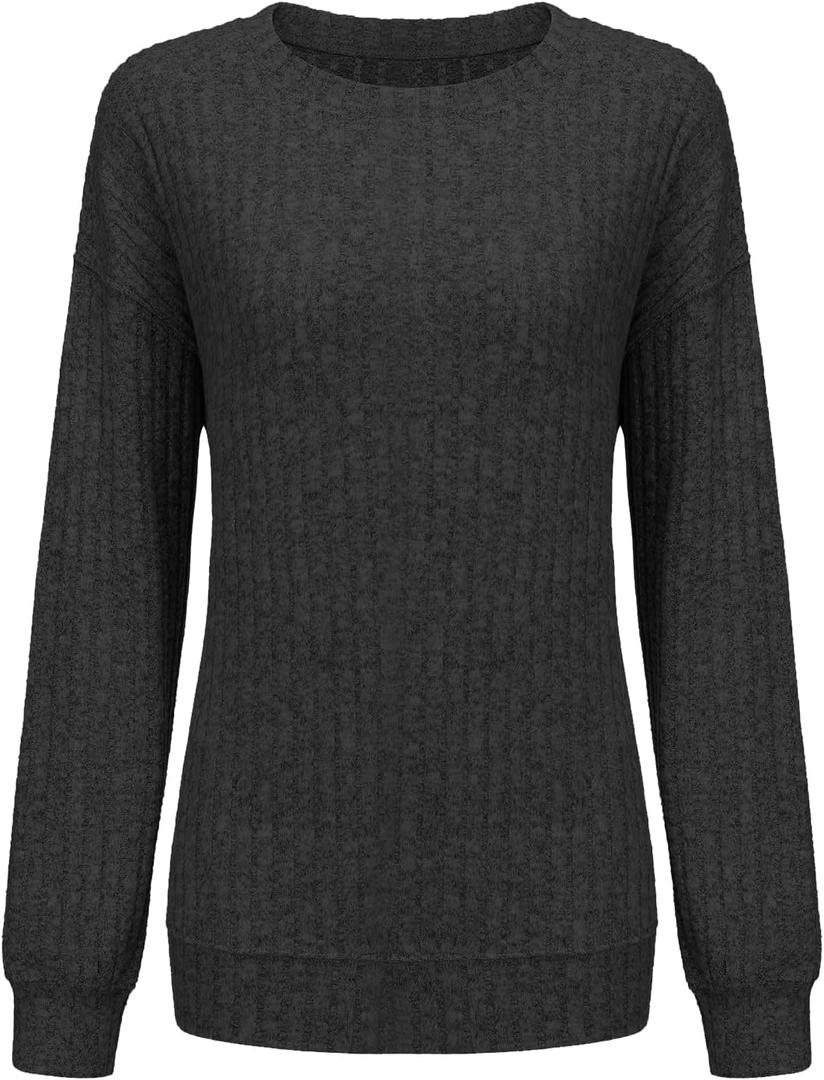 STOLKISS Women Ribbed Sweatshirt Casual Crew Neck Pullover Sweatshirt Loose Soft Long Sleeve Fall Winter Sweaters 2026 (Pink)