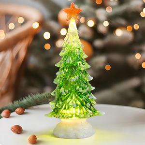 WONDER GARDEN Light Up Christmas Tree, 12 Acrylic Christmas Tree Snow Globe, Battery Operated Water Swirling Glitter Led Lights Christmas Decorations Figurines for Indoor for Tabletop
