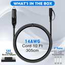 10FT 14WG 12V Cigarette Lighter Plug to SAE Quick Release Adapter Extension Charging Cable With 20A Fuse and LED Light