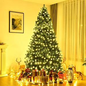8Ft Pre-lit Christmas Tree, Artificial Christmas Tree with 430 LED Lights, 1438 PVC Branch, Iron Stand, for Indoor Outdoor Christmas Decoration 8Ft Pre-lit Christmas Tree, Artificial Christmas Tree with 430 LED Lights, 1438 PVC Branch, Iron Stand, for Indoor Outdoor Christmas Decoration