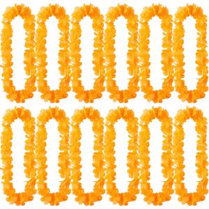 Suncalla 12 Pcs Hawaiian Leis Garland Ruffled Hula Aloha Flower Necklaces Luau Hen Stag Hawaiian Fancy Dress Decorations for Adults Beach Tropical Themed Birthday Summer Party Favors(Orange)