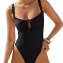 LASLULU Women One Piece Swimsuit Cutout Tie Push Up Bathing Suit Slimming Sexy Swim Suits with Padded Adjustable Straps (Black, M)