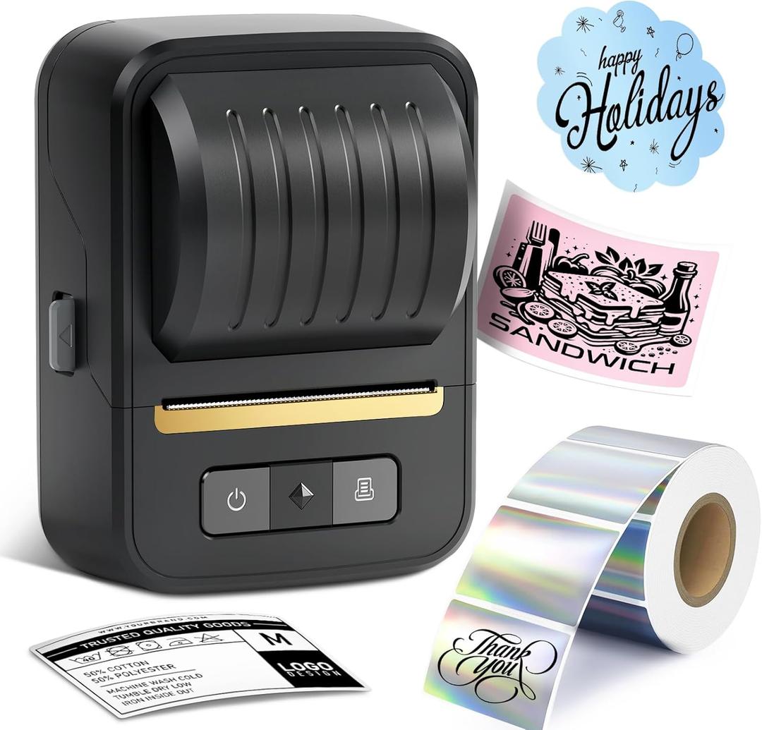 Label Maker, Bluetooth Label Maker Machine with Tape, Portable Thermal 2 Inch Label Printer for Small Business, Barcode, Address, Logo, Clothing, Sticker Printer for Phones & PC