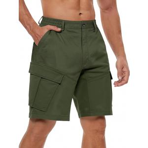 TRFIC Mens Cargo Shorts 10" Inseam Casual Stretch Shorts with 6 Pockets Button Closure for Summer Work Outdoor Army Green