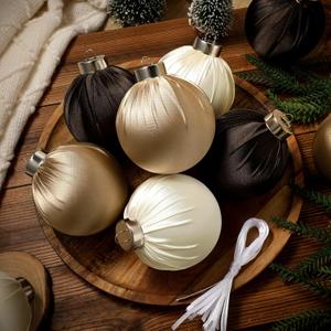 15 Pcs Christmas Satin Ornaments Balls 3.15 Inch Silk Christmas Tree Hanging Ornaments Luxury Xmas Tree Decorations Satin Xmas Bulbs for Winter Holiday Indoor Home Party Decorations (Champagne Brown)