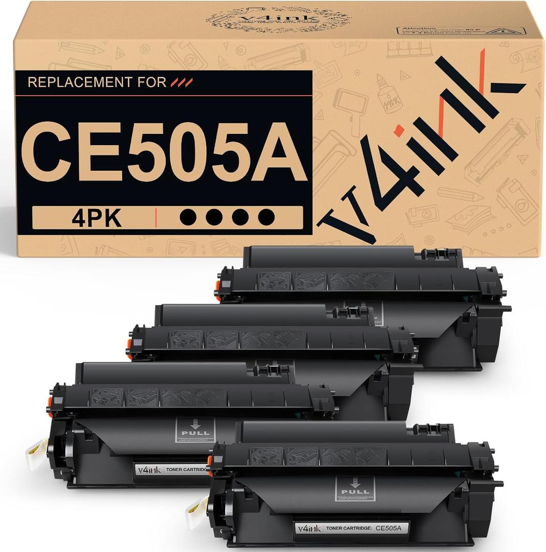 v4ink 4PK CE505A Toner Cartridge Compatible Replacement for HP 05A Toner Cartridge Black Ink for HP P2035 P2035n P2030 P2055 P2055d P2055dn Pro 400 M401n M401dne M401dw M425dn M425dw Printer