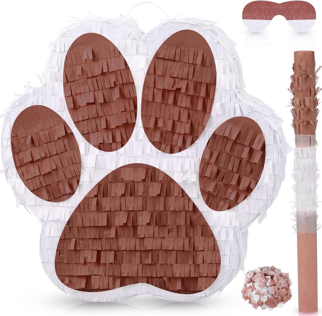 Small Dog Paw Piata Puppy Birthday Party Supplies Animal Themed Birthday Piata with Blindfold Bat Confetti for Pet Cow Themed Party Baby Shower Decorations Favors(Coffee)