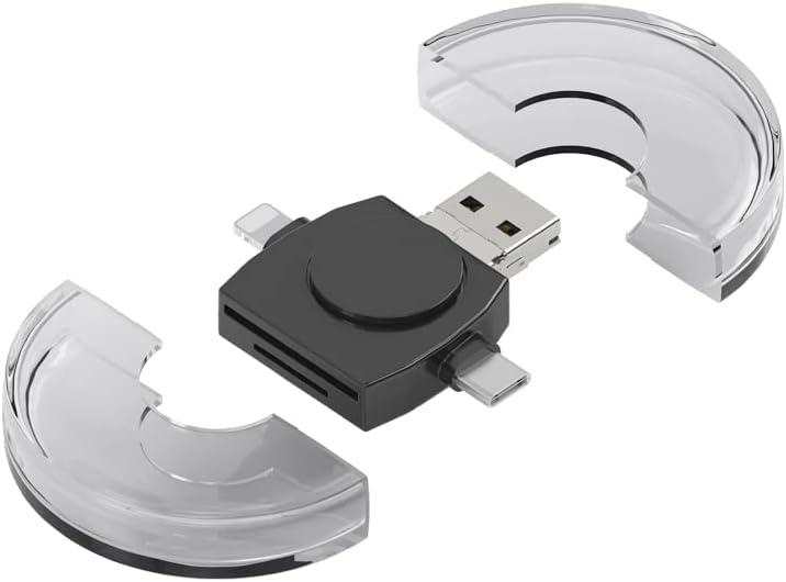 SD Card Reader 4-IN-1, Dual Connector USB 3.0/USB C Memory Card Reader Adapter, SD Card Reader for iPhone, Trail Camera Viewer SD Memory Card Reader Adapter for iPhone