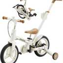 lecoco Upgraded Toddler Bike with Push Handle 6 in 1 for Kids, Balance Bicycle Toys with Training Wheels, Brackes, Cup Holder, Pedal, Kickstand Birthday Gift for Boys and Girls (Cloud White)